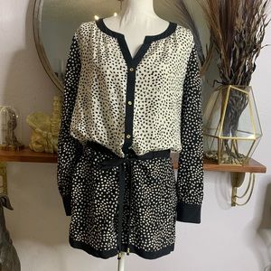 Juicy Couture Black and Cream Silk Printed Long Sleeve Romper Size XL